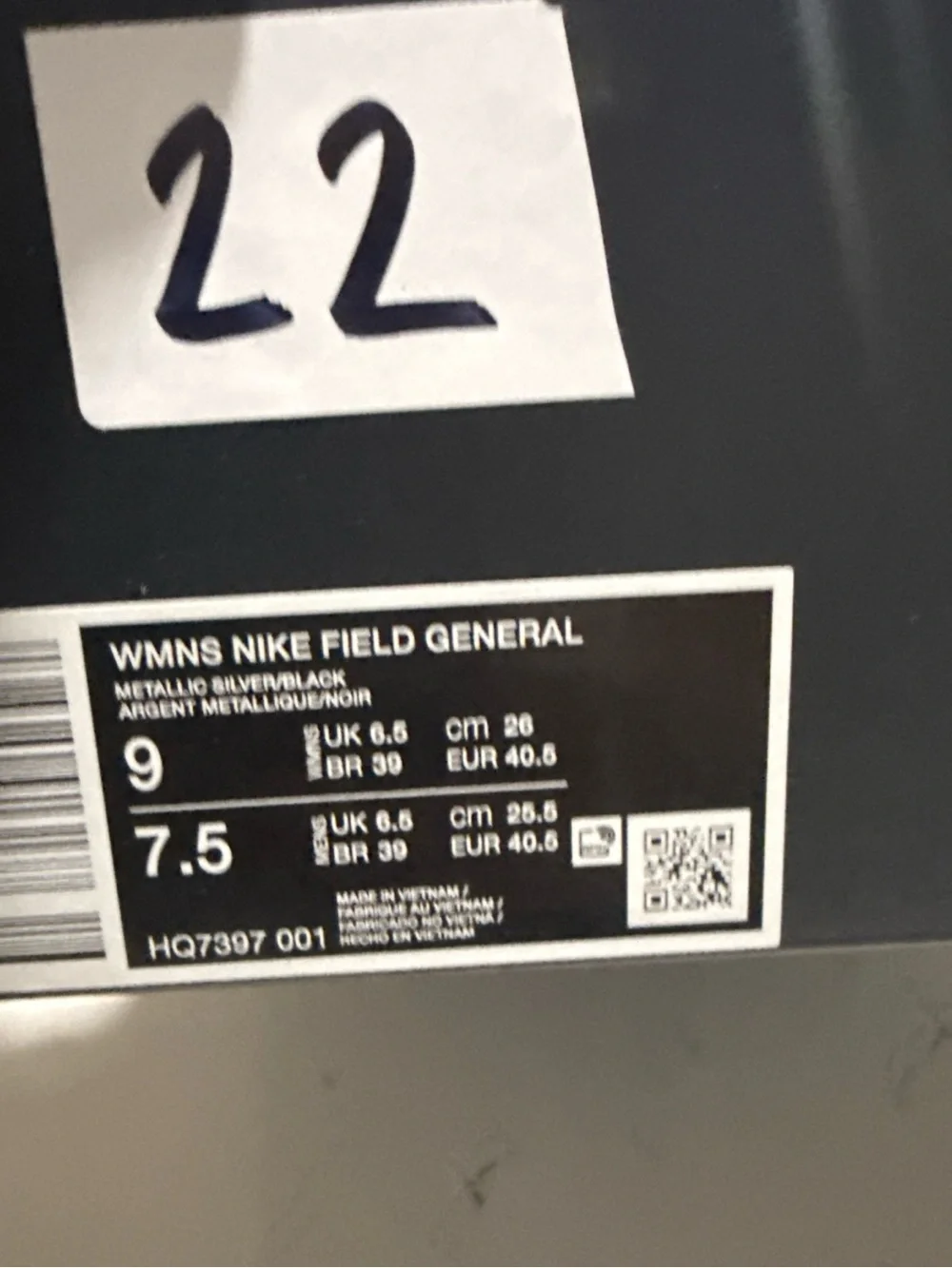 Nike Field General 82 Metallic Silver Black HQ7397-001 Women Size 9 / Men 7.5⁠